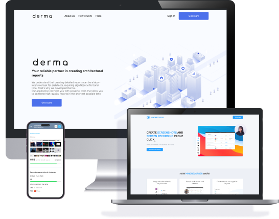 Derma Program Interface - Tool for Builders Digital mockup displaying the ‘Derma’ program interface on a desktop monitor and a mobile device.